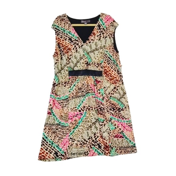 Donna Ricco Dress Women's 18W Sleeveless Lined Pink Aqua  Faux Leather Accent - Picture 2 of 9